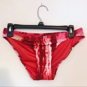 NWOT NATORI hot pink white maroon tie dye gold detailing medium bikini bottom